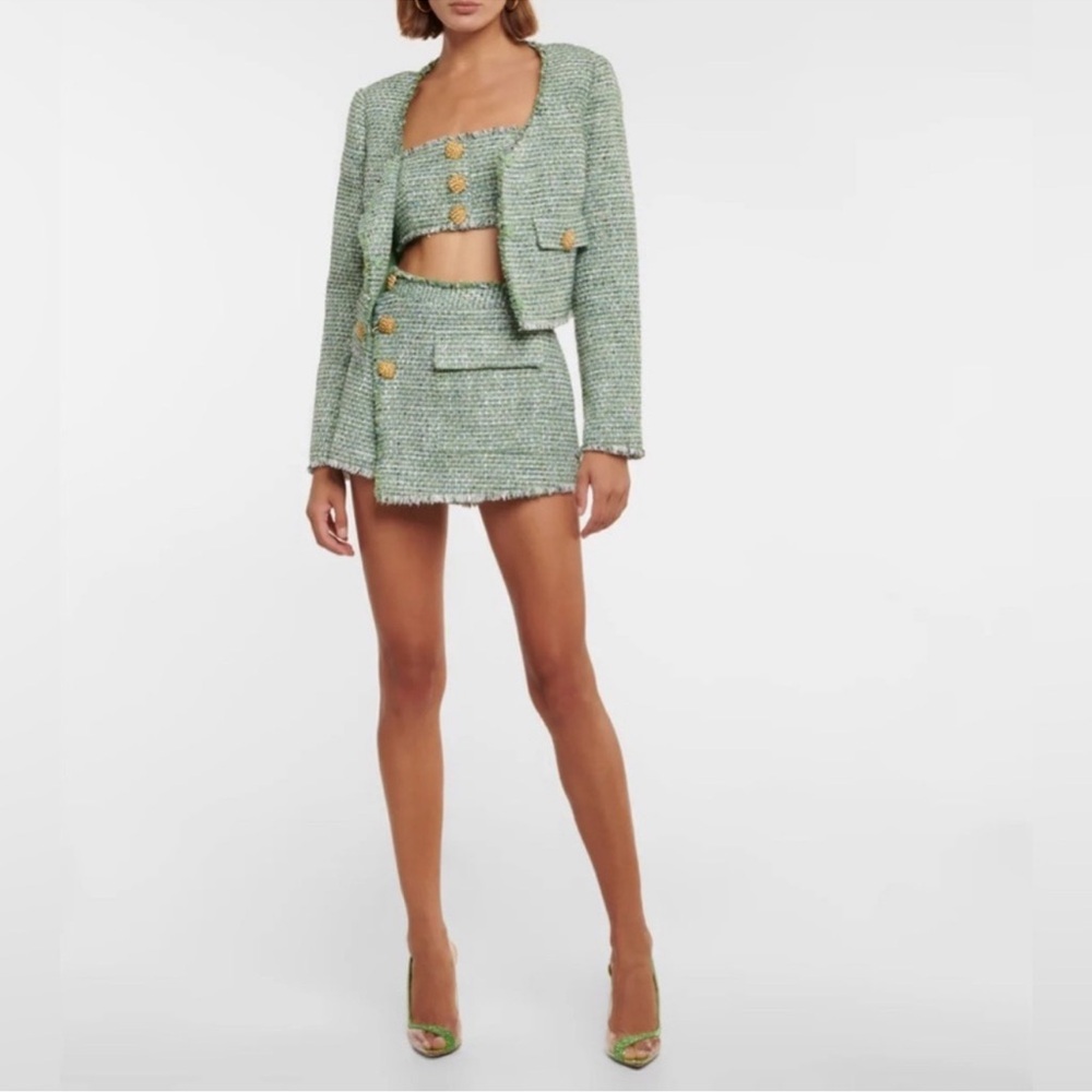 Self-Portrait Green Tweed Mini Skort Sz 2 - Picture 2 of 11